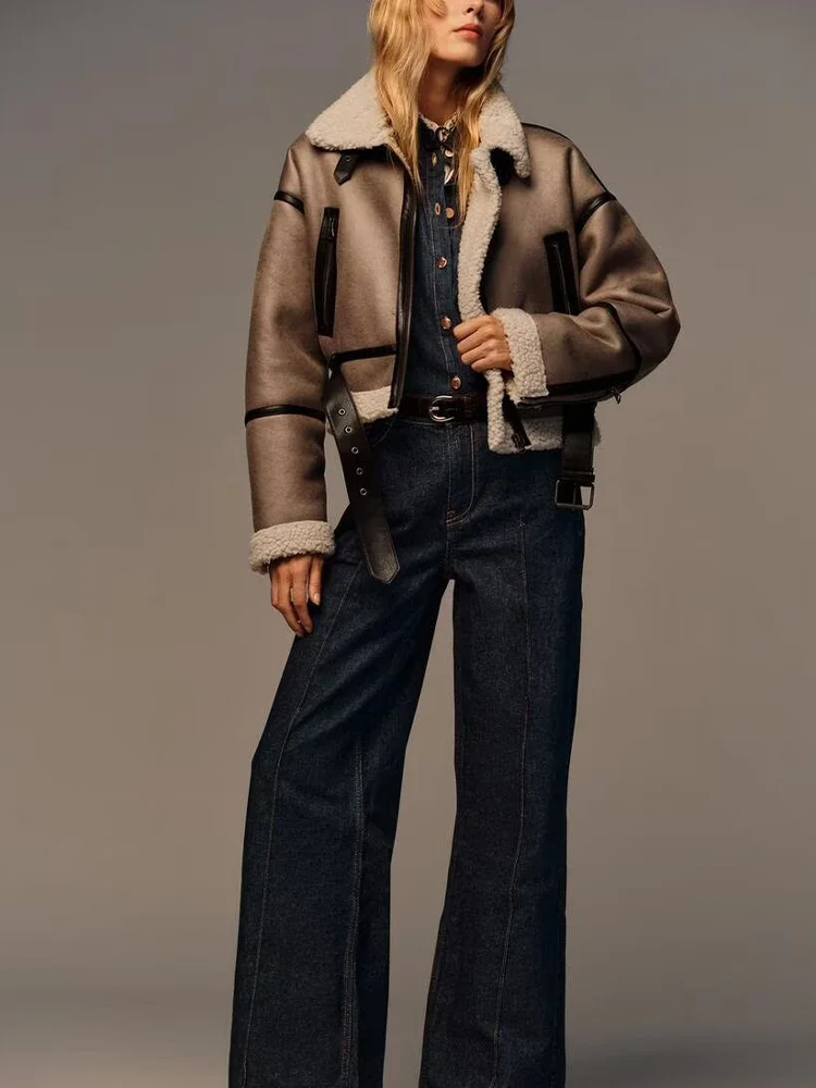 

European and American style 2025 Autumn/Winter new women's clothing, stylish and versatile short double-sided jacket.