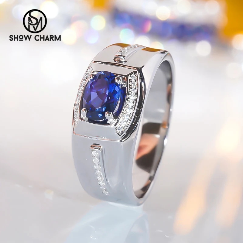 

Men's Ring Blue Gemstone Ring Wedding Ring Fine Jewelry Sapphire S925 Sterling Silver Men's Ring Luxury Jewelry Ring for Men