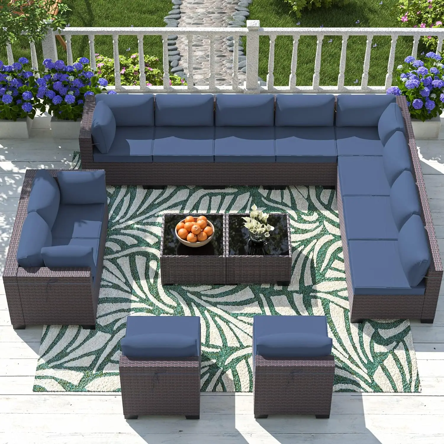 

Outdoor Patio Furniture Set, 14 Pieces Sectional Patio Sofa, Patio Conversation Set with Tempered Glass Top Table & Cushions