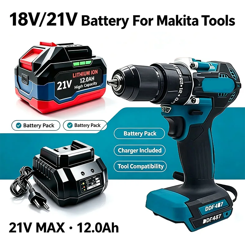 Compatible Replacement Battery For Makita 21V 6.0Ah 9.0Ah 12.0Ah Fit DGA404 DTW700 DHR202 DJV182 DDF487 Power Tools
