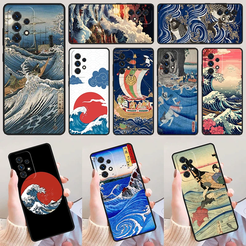 Japanese Wave Art Ocean White Blue Cool Japan For Samsung A52 A72 A73 A20e A21S A50 A70 A42 A40 A51 A71 A32 A80 A91 Phone Case