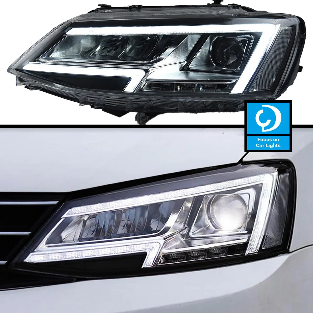 Samochód przedni reflektor dla Jetta MK6 2012-2018 MK7 lampa czołowa LED stylizacji dynamiczny kierunkowskaz akcesoria samochodowe 2 sztuk