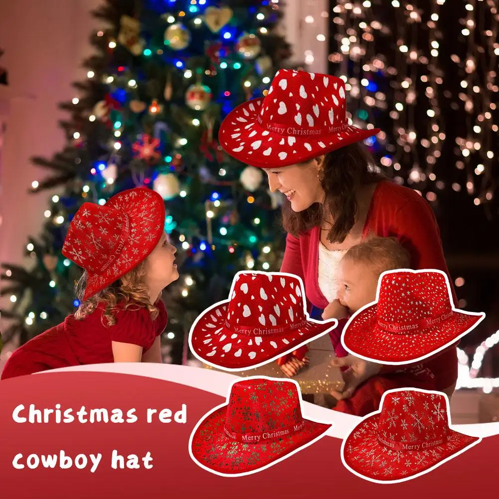 1pcs Christmas Red Cowboy Hat Santa Claus Eva Star Hat New Year Hat Holiday Unisex Print Snowflake Celebration Cowboy M7m3