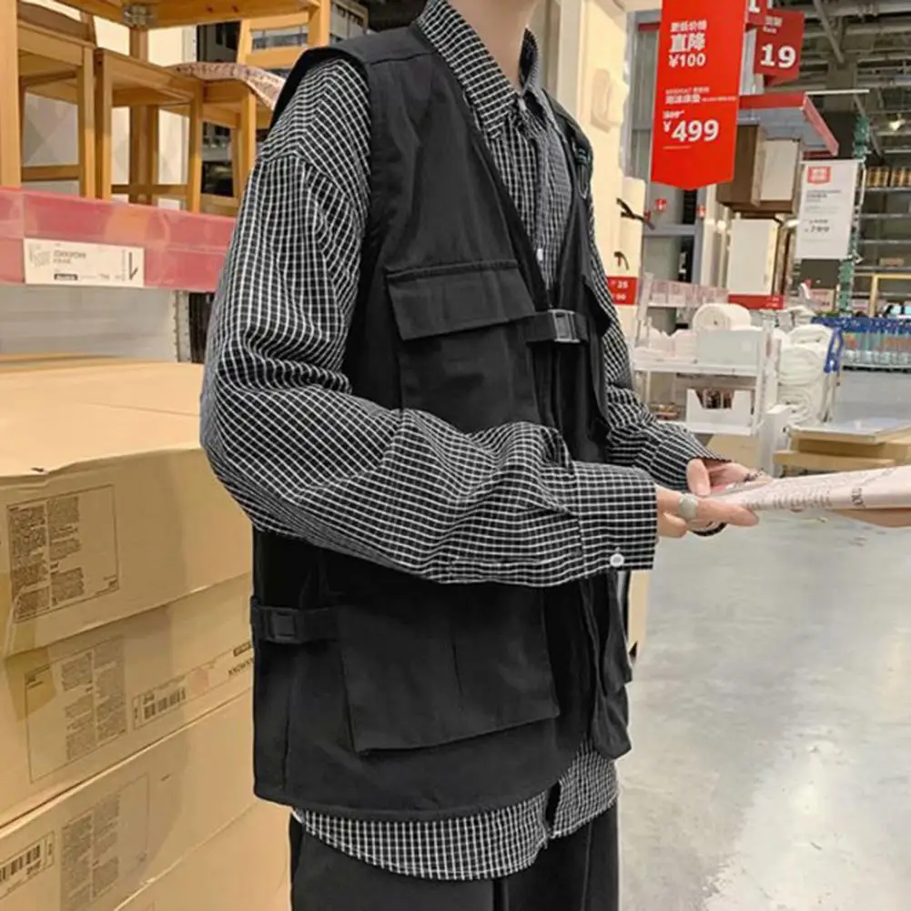 

Zipper Fly Men Vest Cargo Vest with Multi-pocket Design for Men Outdoor Waistcoat with Zipper Fly Loose Fit Style Men Solid