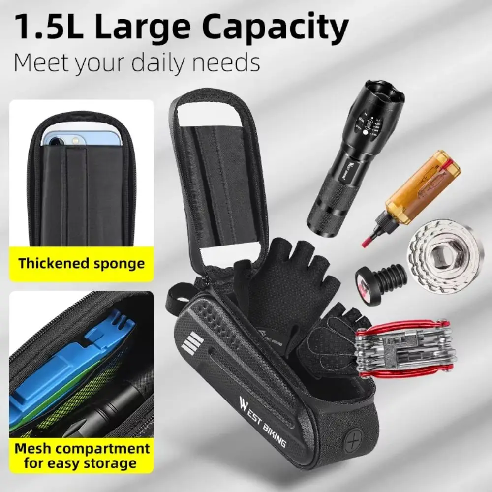 

Waterproof Bicycle Front Frame Bag 7 Inch Sensitive Touch Screen Bike Top Tube Bag Durable Bicycle Bag