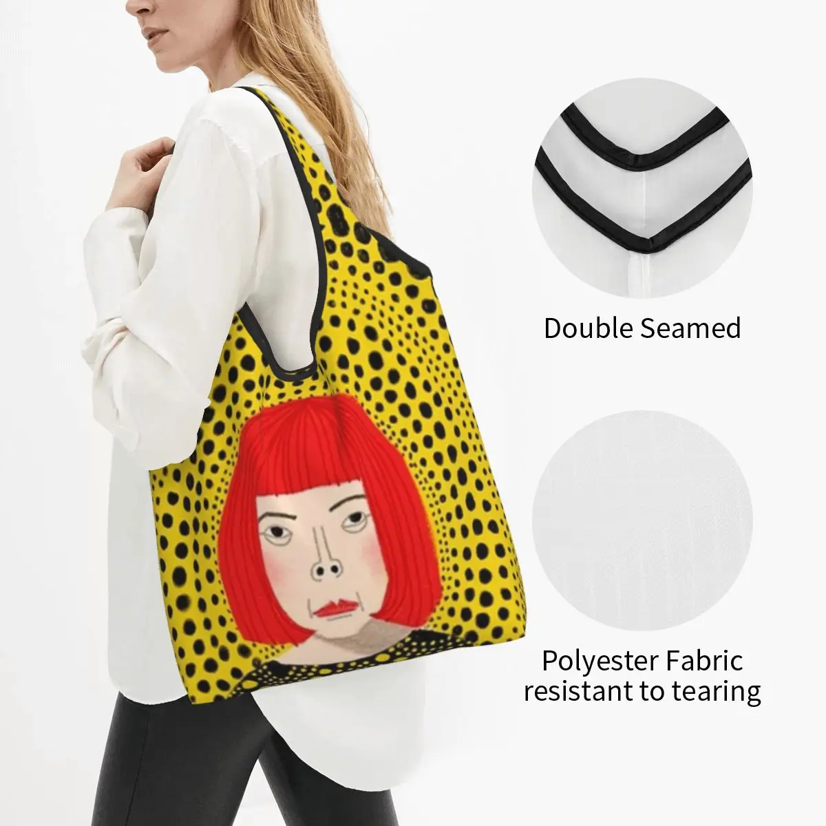 Yayoi Kusama Aesthetic Grocery Shopping Tote Bag Women Cute Pumpkin Art Dots Shoulder Shopper Bag Large Capacity Handbags