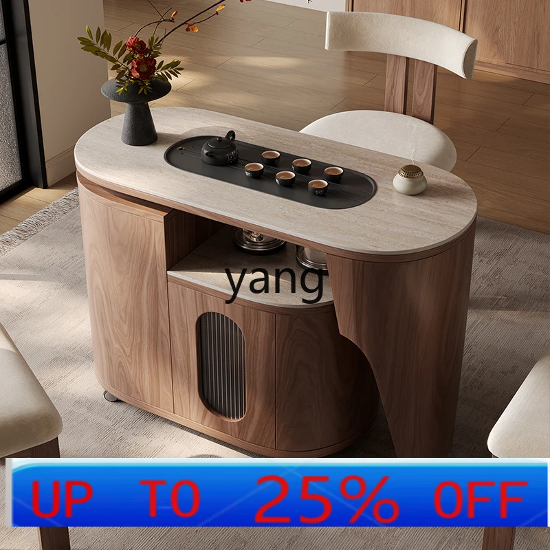 

LTT medieval style balcony household small apartment travertine rock slab tea table movable tea table