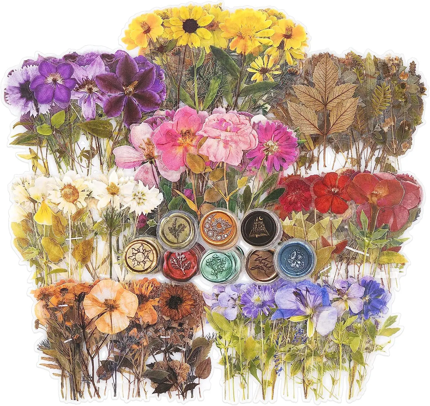 320 Pieces Dried Flower Theme Stickers Set Dried Flowers Resin Stickers Decals Floral Botanical Journaling Stickers