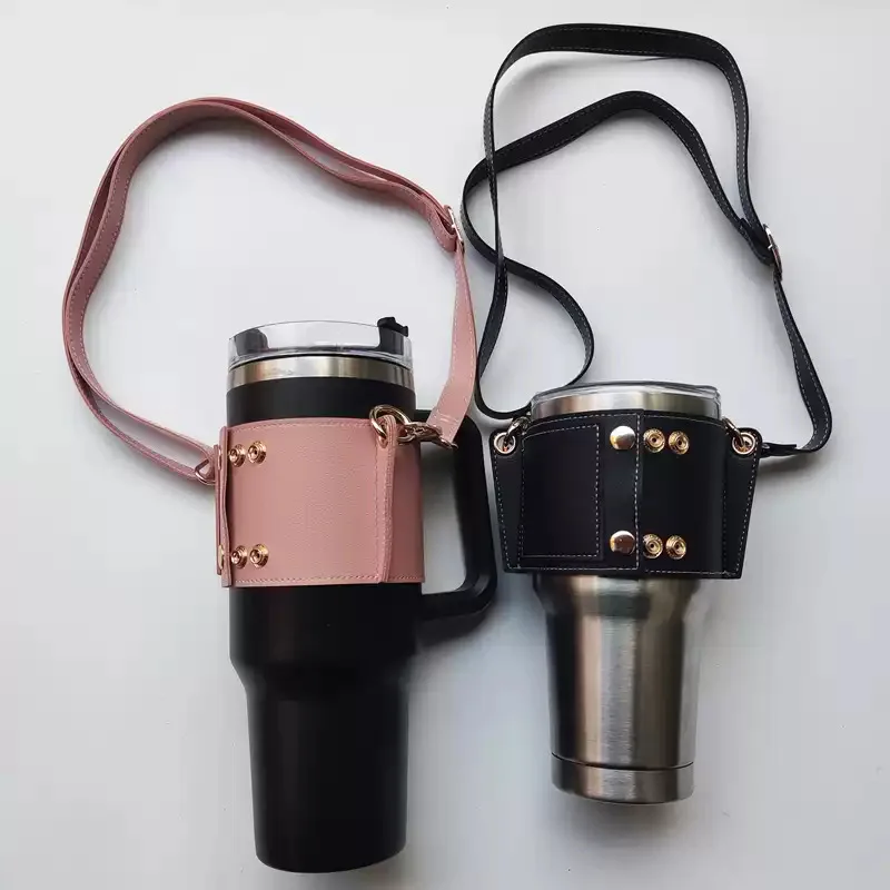 PU Travel Essential Adjustable Shoulder Strap Water Bottle Holder For Large Capacity Tumbler Cup For Stanley Cup Accessories