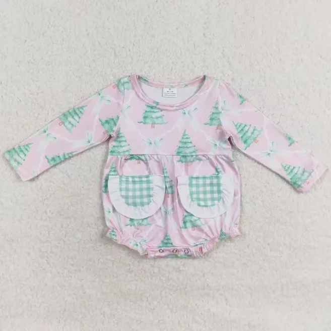 

Лидер продаж, детский комбинезон с принтом рождественской елки, детский осенний комплект с длинными рукавами, бутик-комбинезон для маленьких девочек