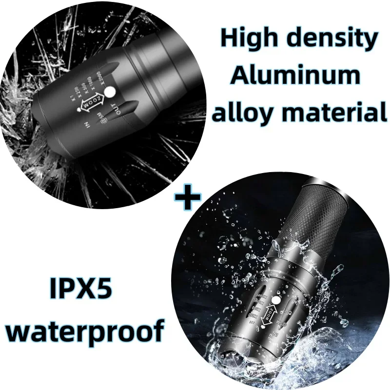 Skywolfeye 2Pcs Powerful LED Flashlights Outdoor Hiking Climbing Adventure Night Lighting Lamp Torches 5 Light Modes Zoom Lights