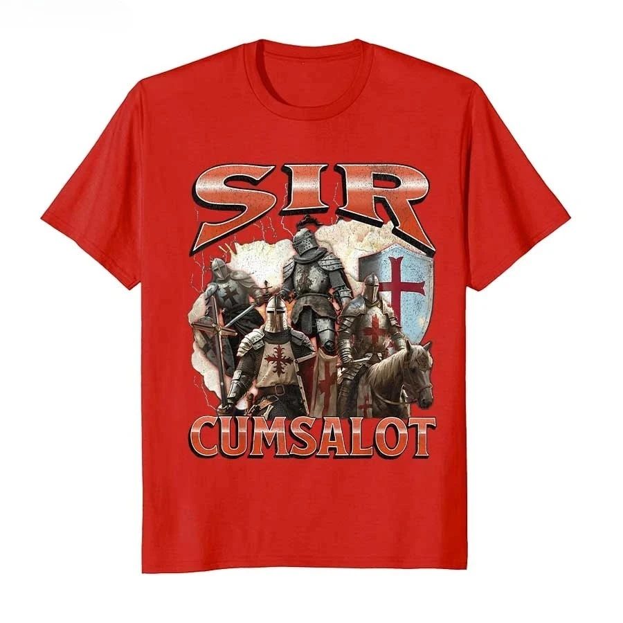 Sir Cumsalot Funny Offensive Knight Meme Bootleg Graphic T-shirt For Men Women T Shirts Short Sleeve Tops P884