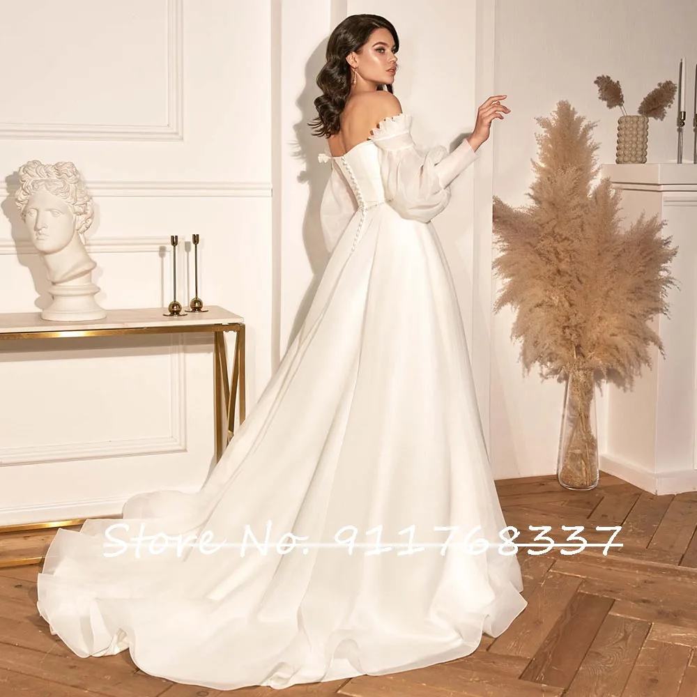 Vestidos De Novia Elegante Organza Trouwjurk Gezwollen Mouwen Klassieke Hochzeitskleid Van De Schouder Trouwjurk Bruidsjurken