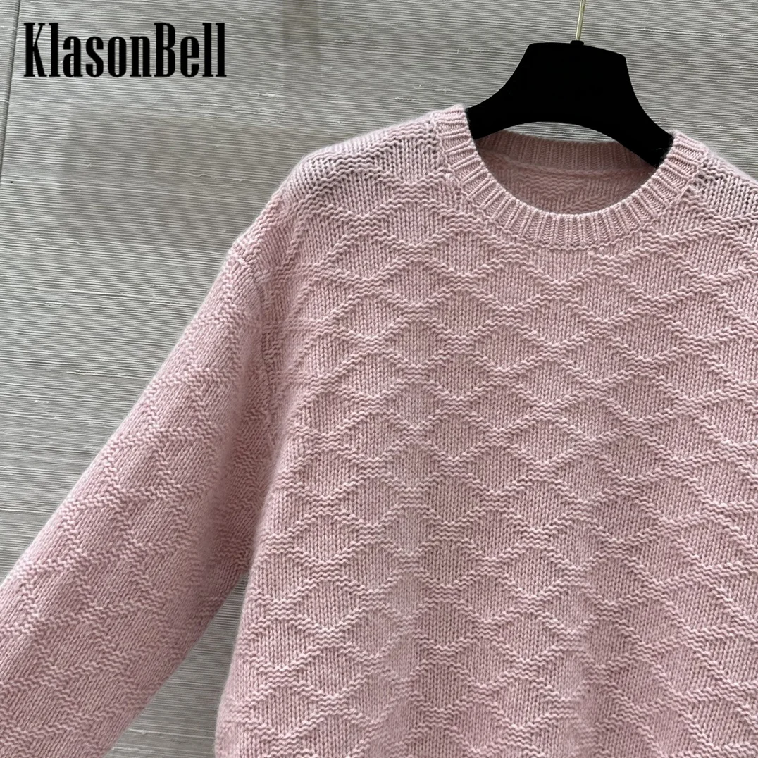 9.9 KlasonBell Women Clothes Classic Argyle Plaid O-Neck Cashmere Knitwear Simple Comfortable Loose Sweater