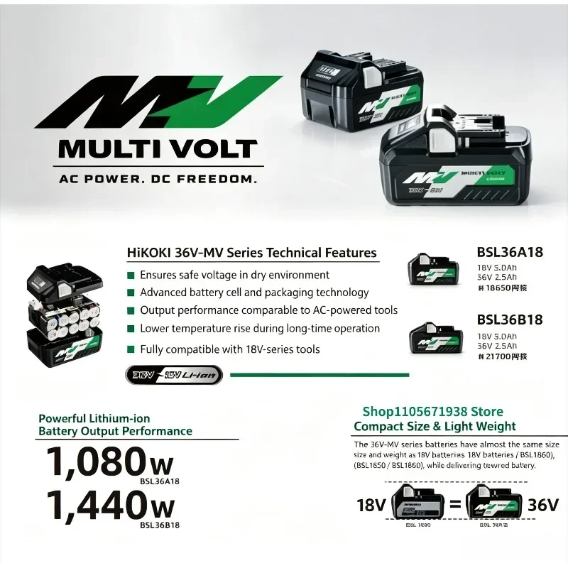 HiKOKI Original BSL36A18 BSL36B18 5.0Ah Li‑ion Battery,Waterproof And Dustproof,Multi‑Volt Battery For 18V/36V Cordless Tools