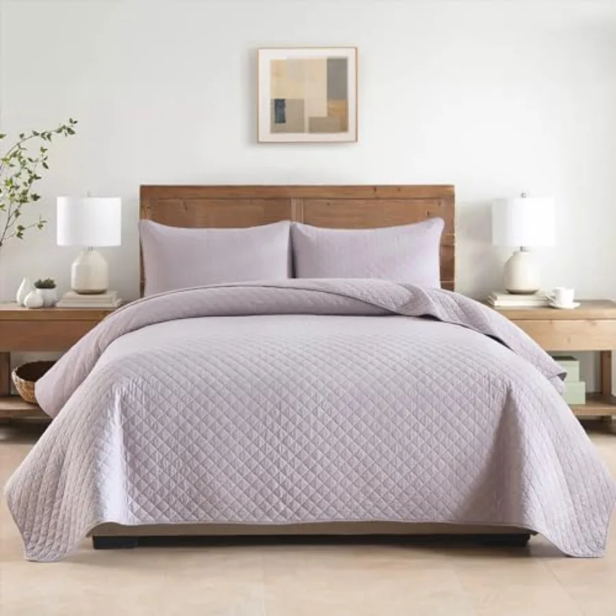 

Cotton Queen Quilt Bedding Set 3 Pieces Reversible Lightweight Soft Coverlets Comforters Bedspreads for All Seasons Diamond Sti