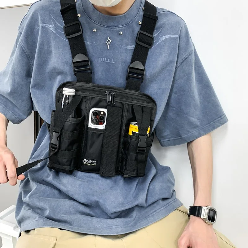 

1pcs/set Men's High-Density Nylon Tactical Vest Bag with Multiple Compartments Casual Workwear Chest Pack for Outdoor Travel