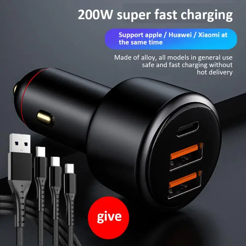 200W Car Charger USB Type C Port Fast Charging For iPhone 13 12 11 Huawei Xiaomi Samsung Mi Type C Mobile Phone