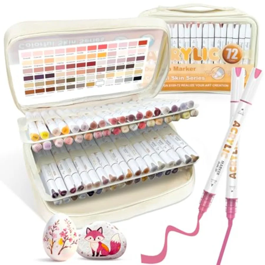 

Dual Tip Acrylic Paint Markers, Brush Tip and Chisel Tip Acrylic Paint Pens for Rock, Wood, Glass, Paper, Coloring Book, Cerami