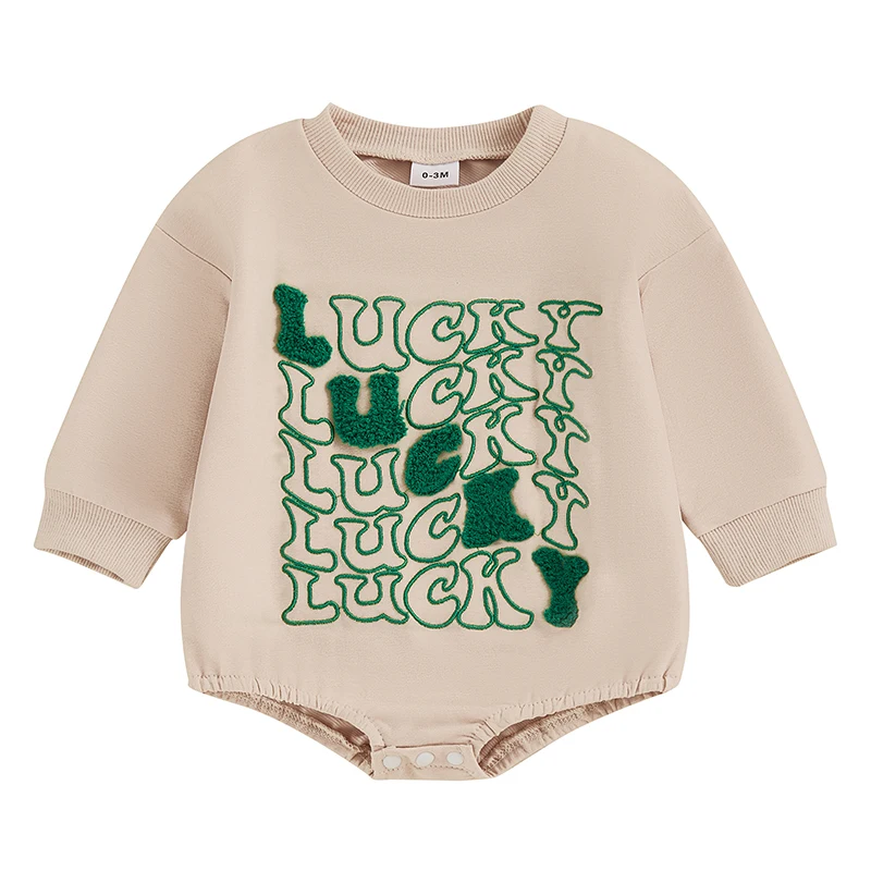 Baby Boy Girl Sweatshirt Romper Letter Embroidery Long Sleeve Bubble Jumpsuit Irish Clothes