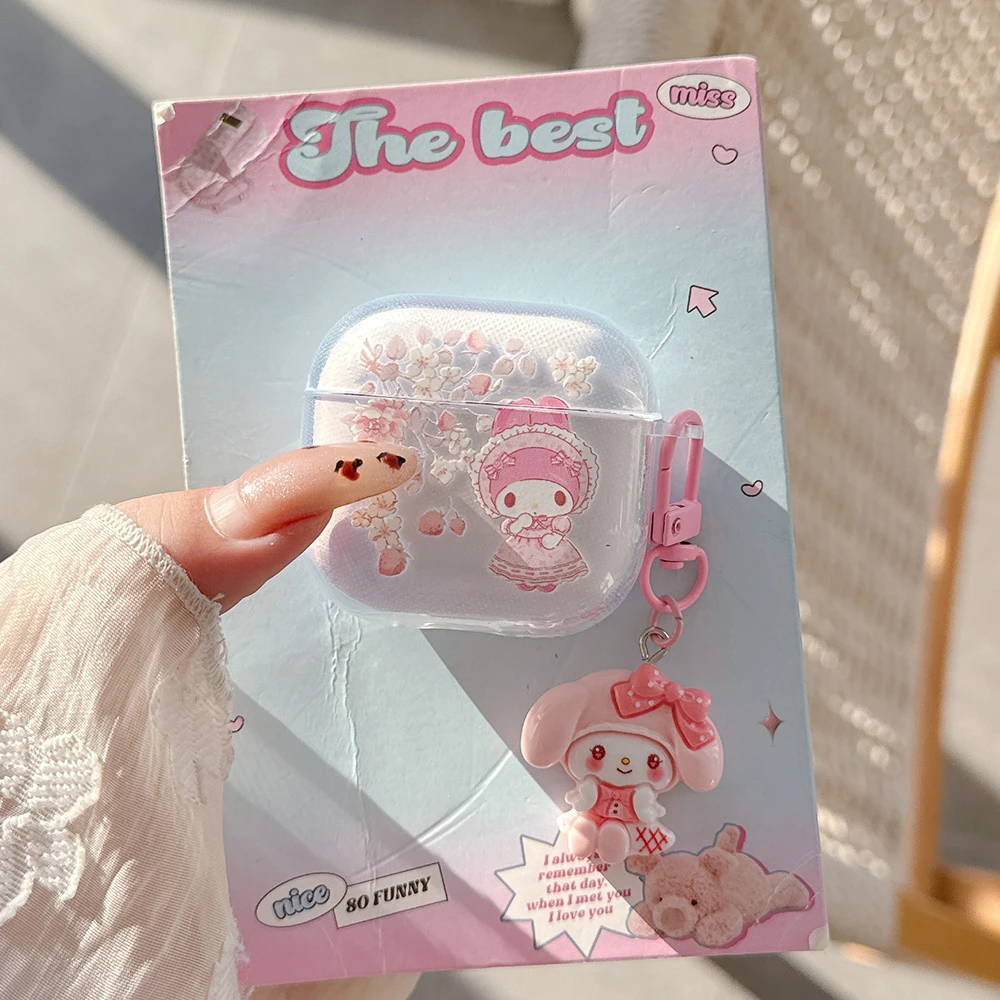 

Cute Kuromi My Melody Earphone Case For Airpods 1 2 3 4 Pro 2 3 Wireless Bluetooth Headset Protective Cover With Pendant