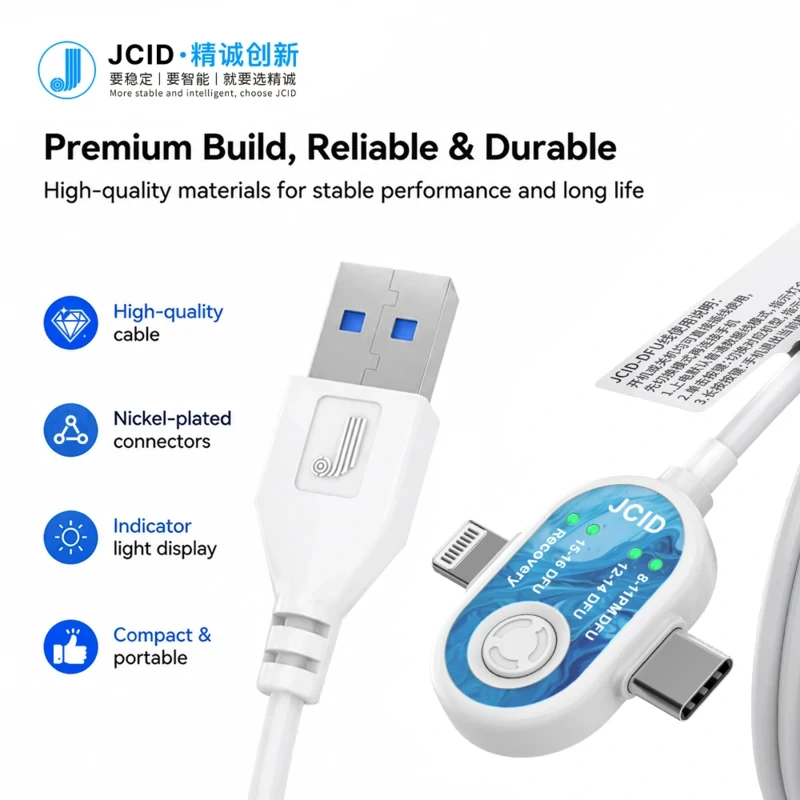 JCID Cable de Recuperación DFU de Doble Puerto Lightning Tipo-C Entrada Automática a Modo DFU para iPhone 8-16 Reparación y Restauración 3