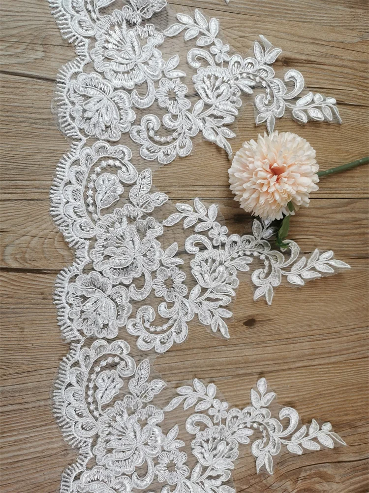 1 Yard 26cm wide Embroidery Ivory Fabric Flower Venise Venice Mesh Lace Trim Applique Sewing Craft for Wedding Dec.