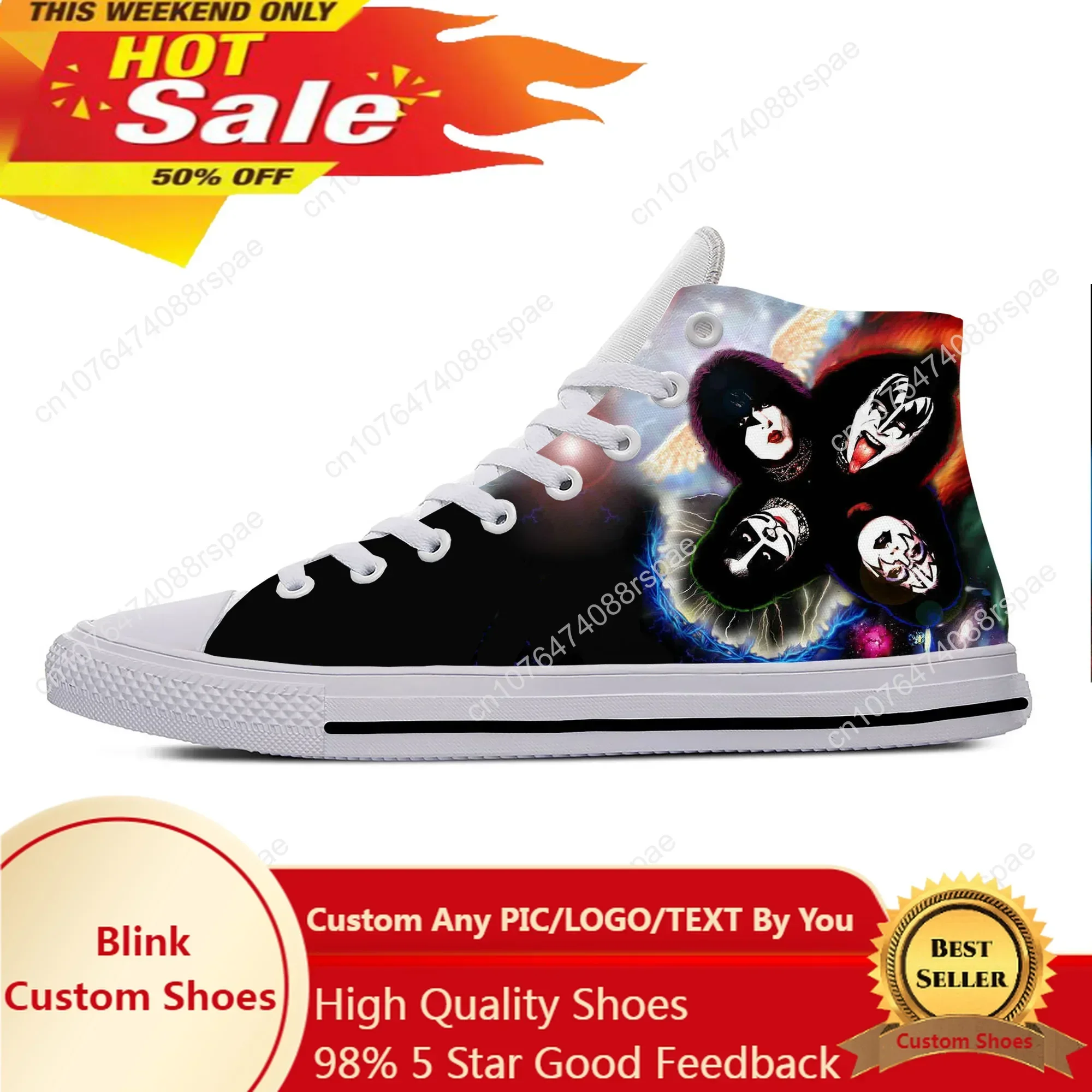 

Heavy Metal Rock Band Kiss Music Fashion Funny Casual Cloth Shoes High Top Lightweight Breathable 3D Print Men Women Sneakers