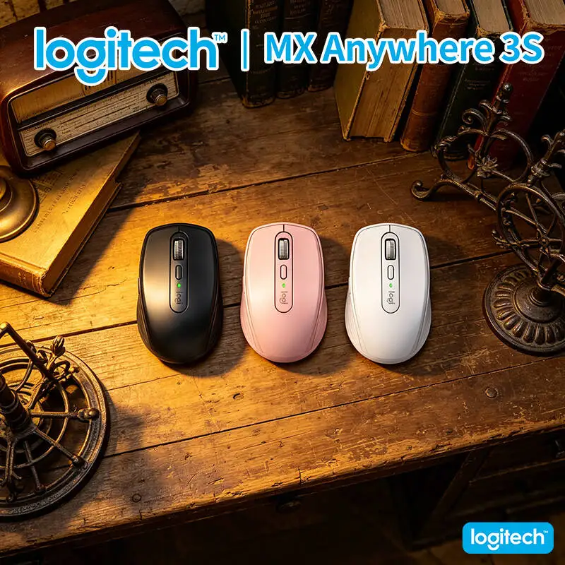 Durable Logitech MX Anywhere 3S Mouse - 8K DPI, Hyper-Scroll, Silent Click, USB-C Quick Charge for Office Work
