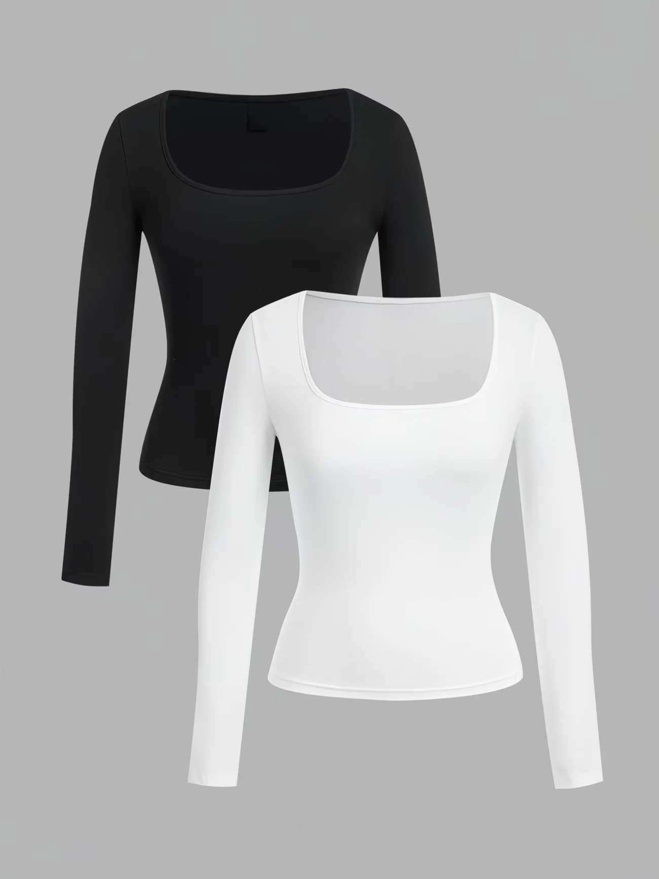 2pcs Women's Square Neck Long Sleeve T-Shirt Set Casual Tight Fit after Shipment
