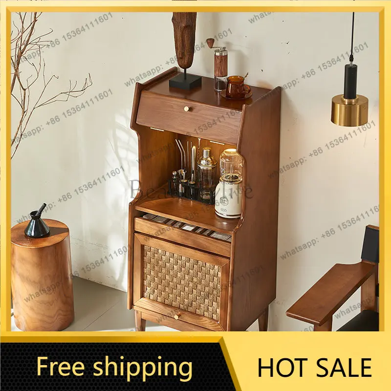 LD medieval rattan weaving living room dining side cabinet wabi sandy wind solid wood storage entrance cabinet