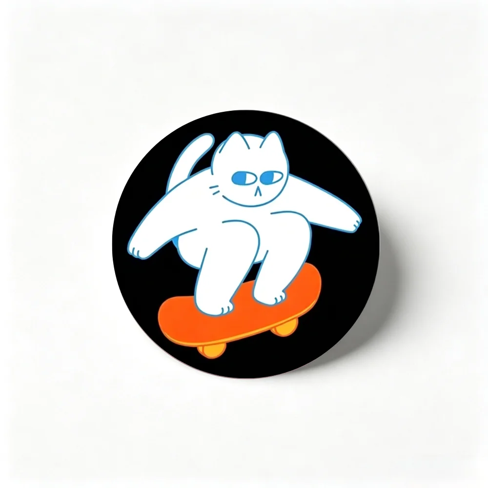 Cartoon Badge Anime Pins, Cool Skate Cat Figure Lapel Pin, Lightweight Brooch for Collection and Street Style Decor