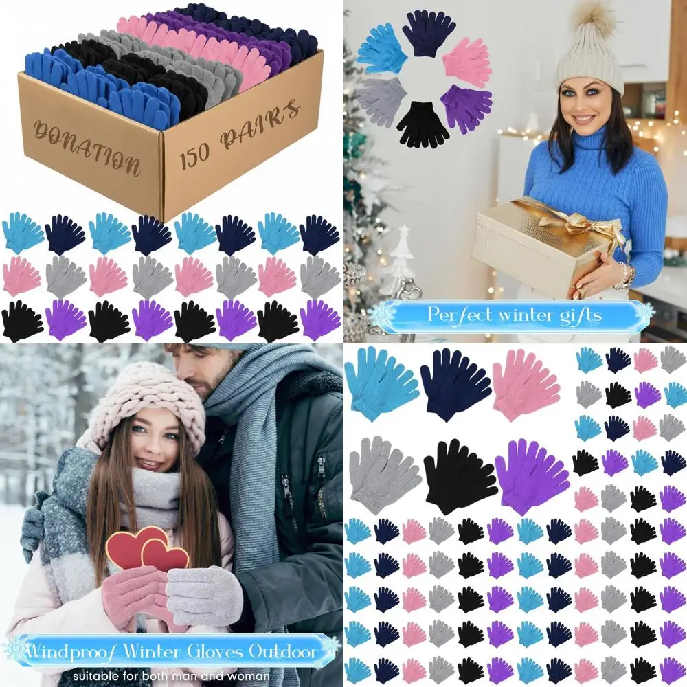 

Suhine 150 Pair Winter Gloves Bulk Winter Knitted Warm Gloves for Men Women Homeless People, Gift for Christmas