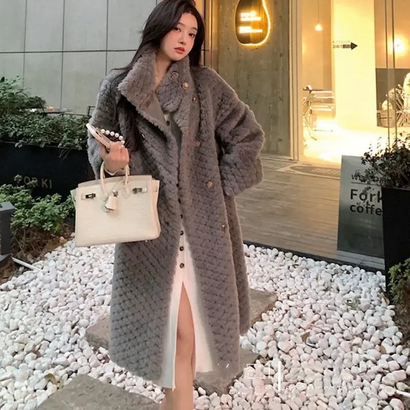 2024 New Cotton Coat Women Mid-Length Autumn and Winter Korean Version Thickened Fur All-in-One Lamb Wool Fashion Coat Tide