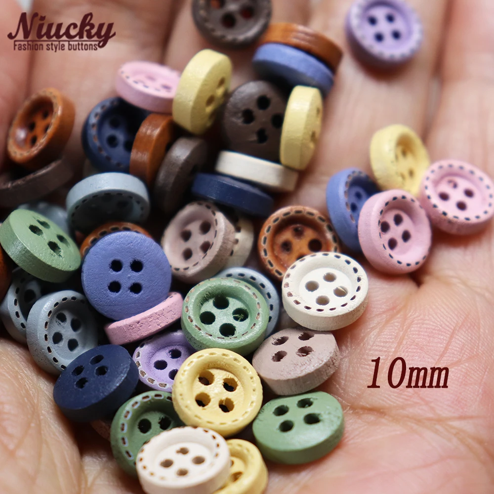 Niucky 10mm Colorful Wooden Buttons 4 Holes Thin Edge with Dotted Line Macaron 11 Pastel Colors for Baby Sweater Cardigan DIY