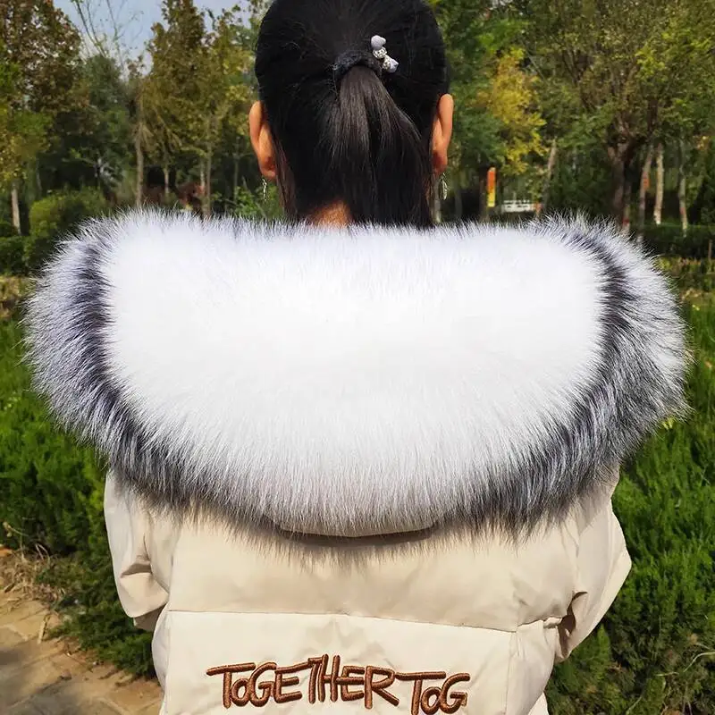 Super Large 100% vera pelliccia di volpe collo cappuccio Decor collo di pelliccia per piumino donna inverno caldo sciarpa di pelliccia scialle di