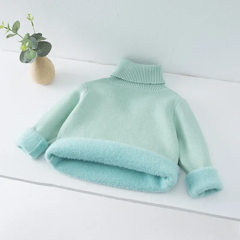 Girls' plush sweater One piece plush thickened western-style high collar mink wool children's winter clothing baby base coat