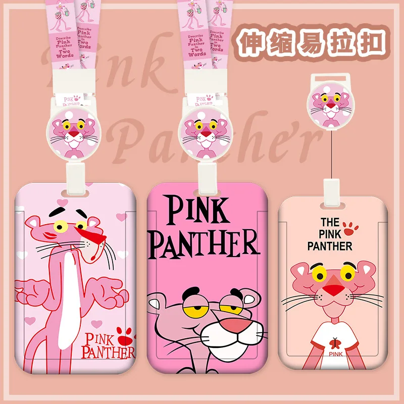 Держатель для карт «Розовая пантера», мультяшная легко выдвижная пряжка, телескопическая подвесная веревка, рабочий ID, карта сотрудника, автобус, карта еды, подарок для девочки
