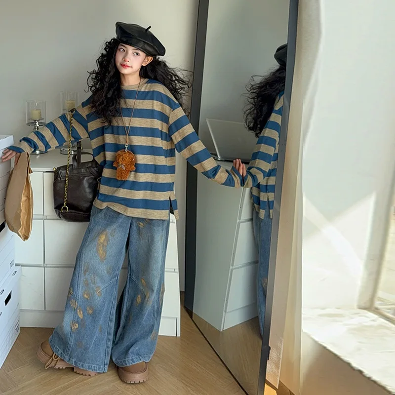 bambini-ragazze-2-pezzi-abiti-autunno-ragazze-della-scuola-a-righe-girocollo-canottiera-junior-girls-retro-disegno-gamba-larga-jean-4-14y-ragazze-set