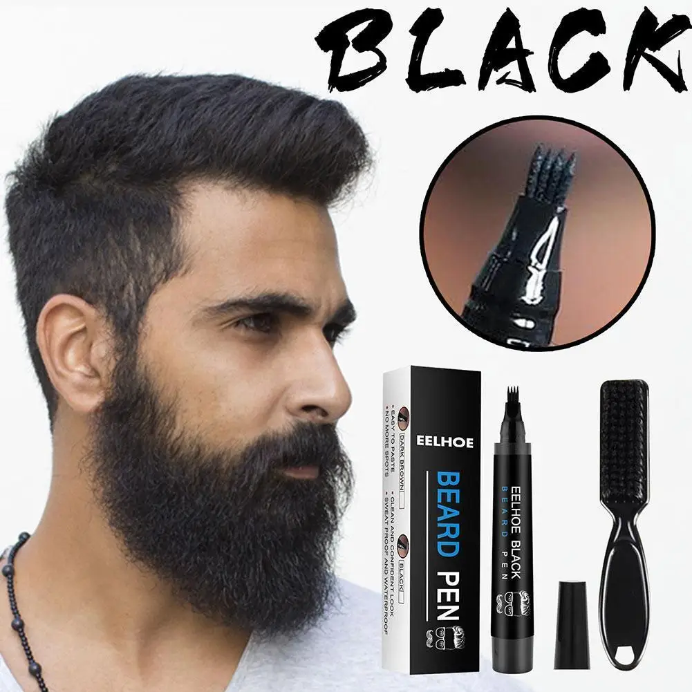 Kit penna per il riempimento della barba matita per il riempimento della barba a quattro punte con pennello per barba penna per modellare la riparazione dei baffi maschili impermeabile