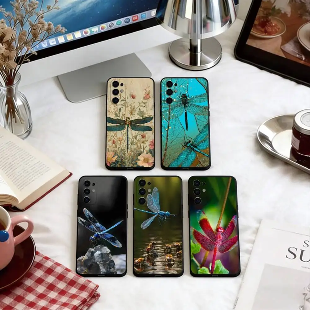 

Dragonfly Animal Phone Case Black Silicone Soft For Samsung S25,S24,S21,S22,S23,S30,Ultra,S20,Plus,Fe,Lite