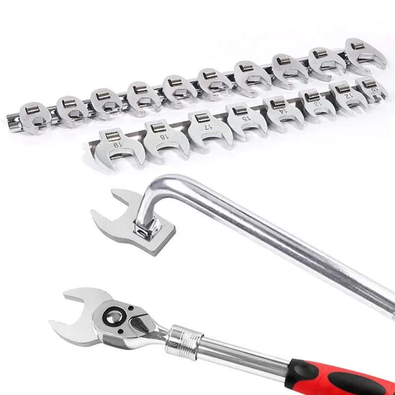 

3/8Inch Drive Crowfoot Horn Wrench 10 To 22mm Metric Foot Open End Spanner for Torque Bullhorn Wrenches Keys Set 9/11 Pcs