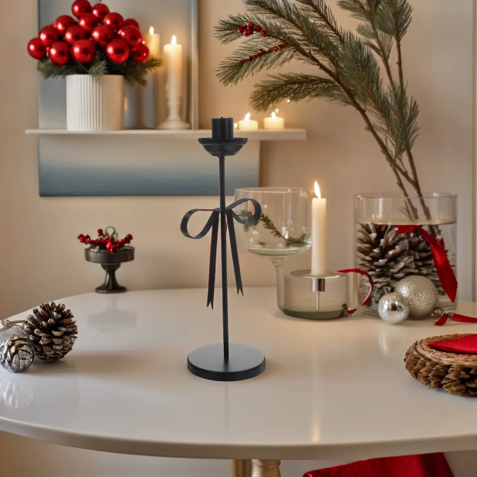 

Black Rustic Iron Bow Taper Holders for Wedding Table Centerpieces Dining Room Stand Decor Iron Candlesticks