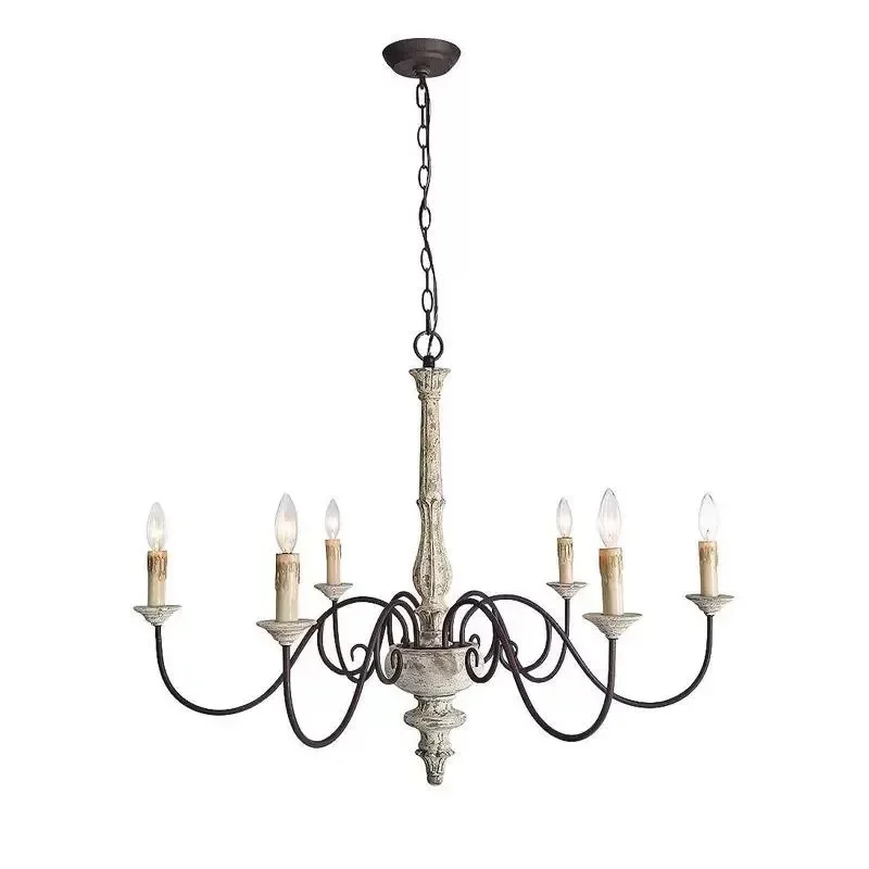 

American medieval solid wood chandelier French living room main lamp creative personality designer bedroom lamp retro villa lamp