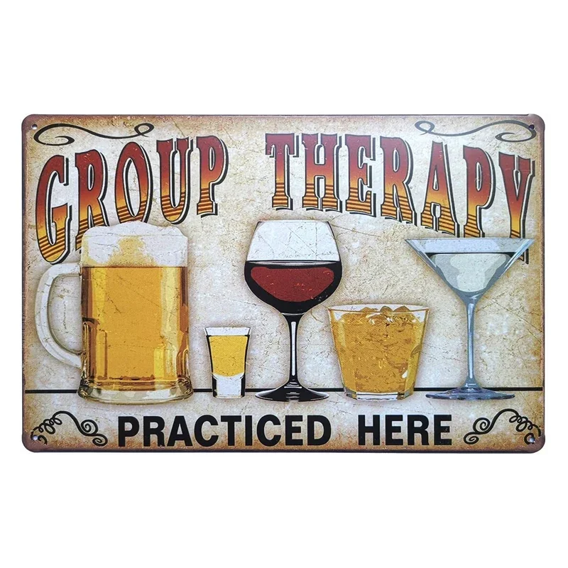 Retro Vintage Metal Tin Sign Wall Plaque Poster Cafe Bar Pub Beer Club Wall Home Decor Group Therapy Practiced Here 12X8 Inches