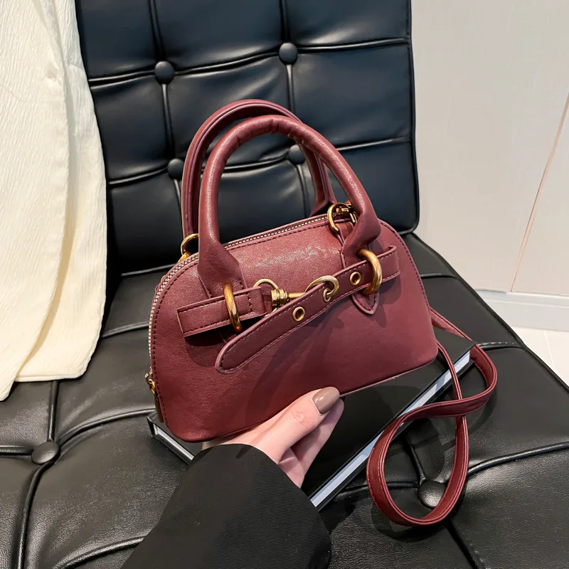 

Small Size Top-handle Bags For Women Belt Buckle Design Mini Shoulder Cross Body Shell Bag Luxury Designer Purses And Handbags
