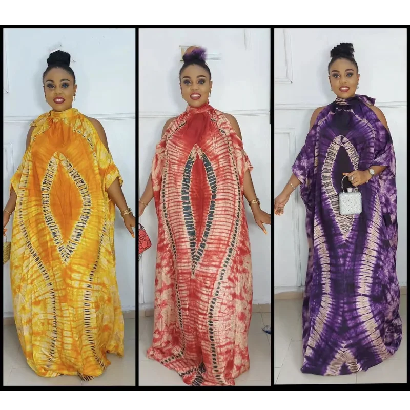 Free Style African National Characteristics Classic Pattern Chiffon Off-the-shoulder Stand-up Collar  Plus Size Dresses