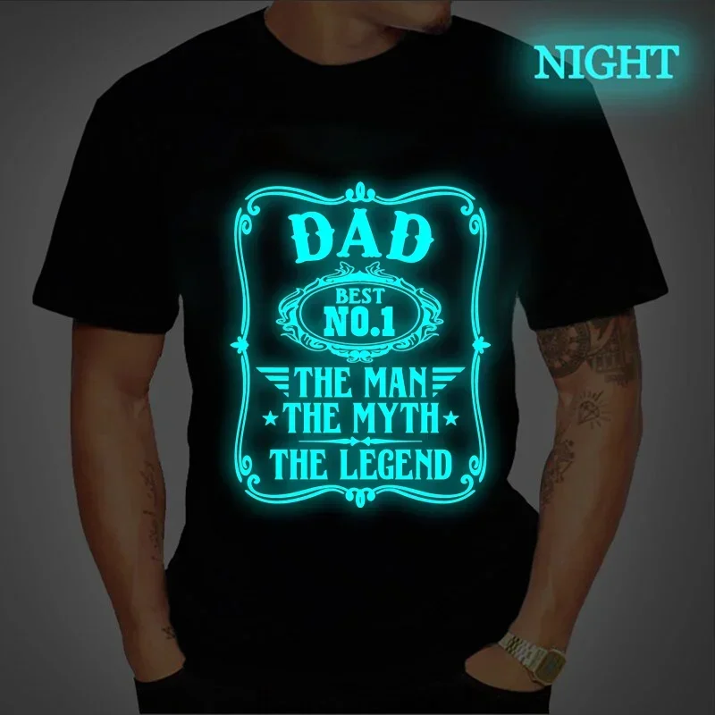 Men's Black Shirts Short Sleeves T-Shirts Summer Tops Dad Best No.1 The Man Funny Tshirts for Men Luminous Design Male Tee Tops