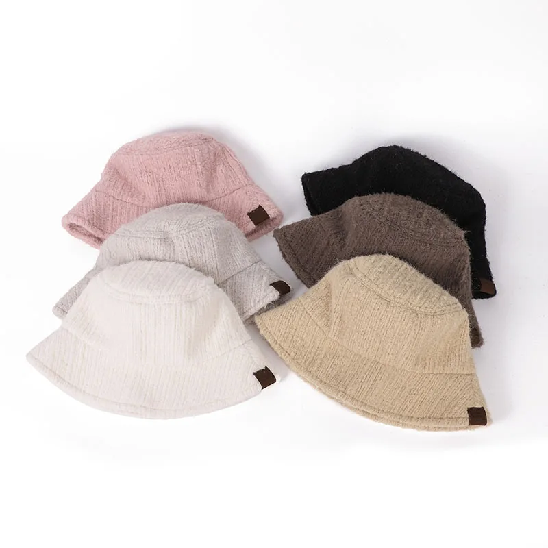 Fashion Soft Adjustable Striped Solid Color Fisherman Hat Crescentcute Simple Versatile Basin Hat Furry Foldable Warm Bucket Cap