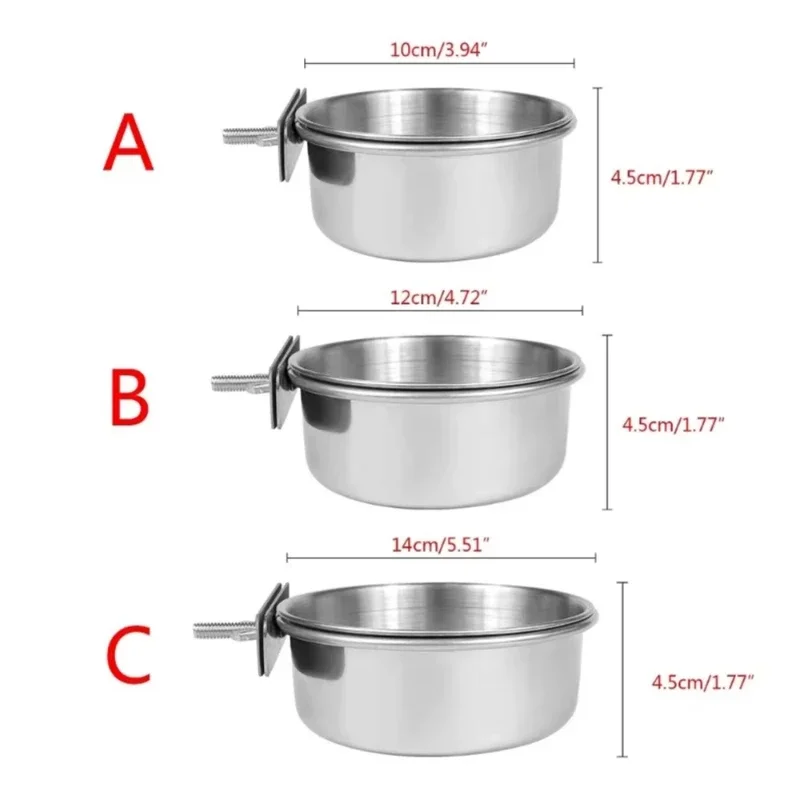 Rabbit Pet Food Dish Hamster Stainless Steel Clamp-on Water Drinker Bird Feeder Parrot Feeding Bowl Cage Cup Pet Hanging Bowl view 6